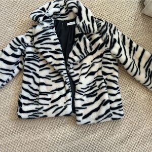 Boutique zebra print jacket. Faux fur
